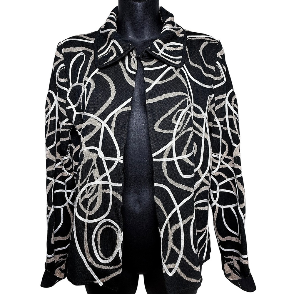 Ming Wang Black Knit Sweater Cardigan Jacket Button Front Pockets Size Medium